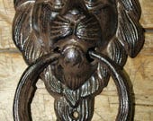 Large Cast Iron Antique Style Rustic LION HEAD Door Knocker Brown Finish