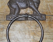 Cast Iron Antique Style Rustic BLACK BEAR Door Knocker Hunting Camp Towel Ring