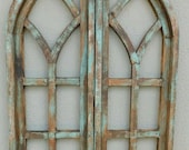 2 Wooden Antique Style Church WINDOW Frame Shutters Wood Gothic 36 quot Shabby