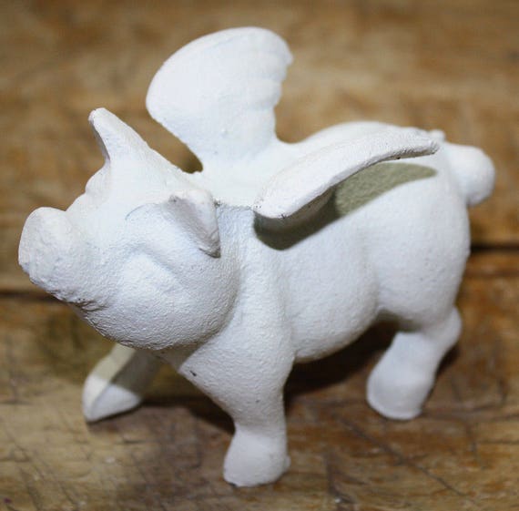 Cast Iron FLYING PIG Statue Wings Paper Weight Garden Rustic Etsy