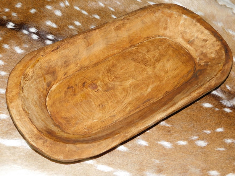 *Carved Wooden Dough Bowl Primitive Wood Trencher Tray Rustic Home Decor 22 inch
