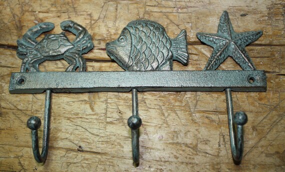 Cast Iron Nautical Towel Coat Hooks Hat Hook Key Starfish Fish Crab Rack