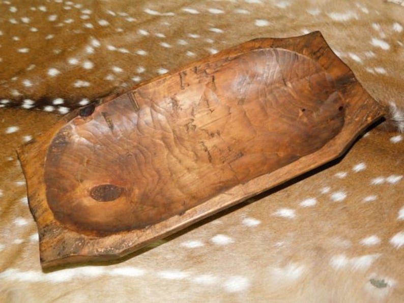 Carved Wooden Dough Bowl Primitive Wood Trencher Tray Rustic Home Decor 19 3//4/"