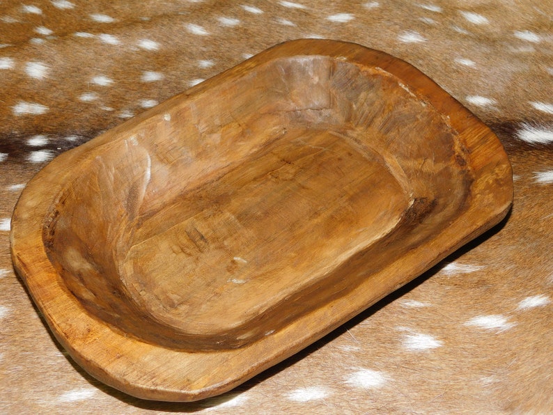 * Carved Wooden Dough Bowl Primitive Wood Trencher Tray Rustic Home Decor 14/"