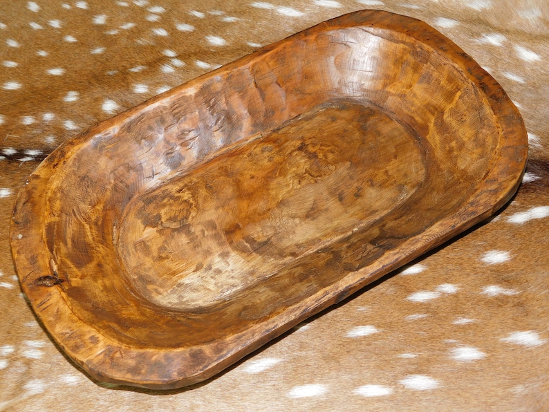 * Carved Wooden Dough Bowl Primitive Wood Trencher Tray Rustic Home Decor 14/"