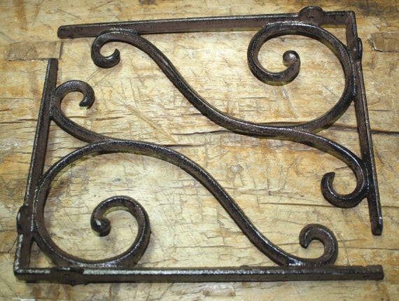4 SMALL WHITE ANTIQUE-STYLE 4/" SHELF BRACKETS CAST IRON rustic garden SCROLL