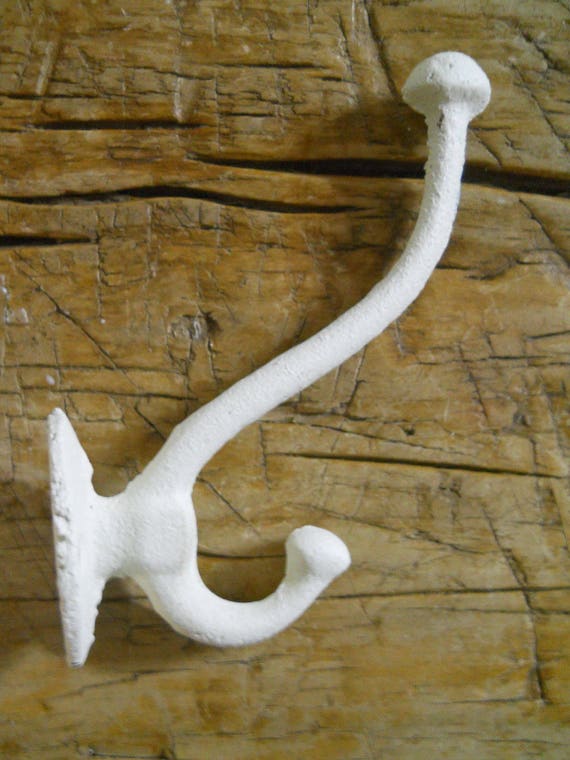 2 Cast Iron LG White School Style Coat Hooks Hat Hook Rack Hall Tree Restoration