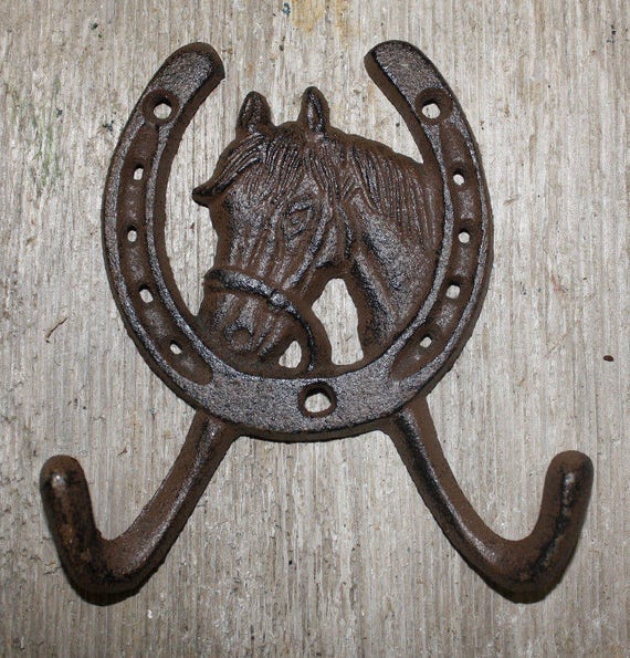 Cast Iron Rustic Ranch HORSE HEAD 2 HOOK Coat Hooks Rack Towel Etsy