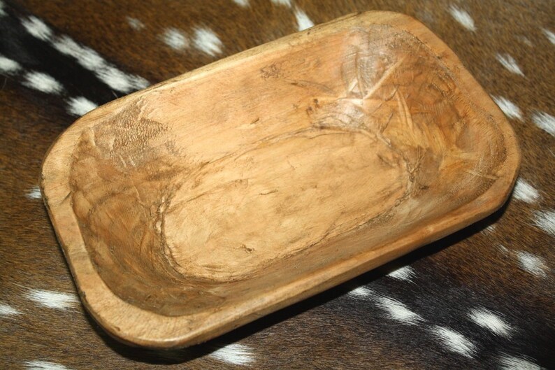 1 Carved Wooden Dough Bowl Primitive Wood Trencher Tray Image 0
