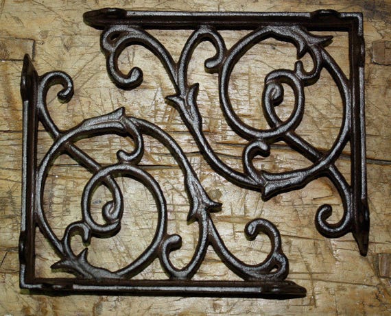 8 SMALL BROWN ANTIQUE-STYLE 4/" SHELF BRACKETS CAST IRON rustic garden SCROLL