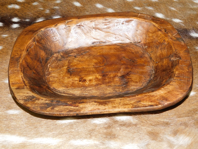 Carved Wooden Dough Bowl Primitive Wood Trencher Tray Rustic Home Decor 19 3//4/"
