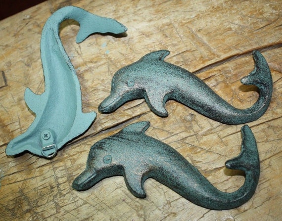 12 Cast Iron Antique Style DOLPHIN Coat Hooks Hook Rack Towel Nautical Beach
