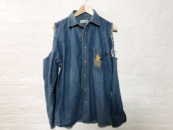Cut Out Shoulder Denim Button Down