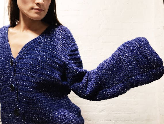 Blue Knit Cardigan Bell Sleeve