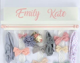 Personalized Hair Bow and Jewelry Organizer – White & Pink