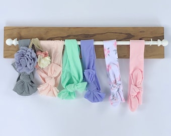 Baby Headband Holder – Rustic Wood Bow Organizer, Nursery Decor