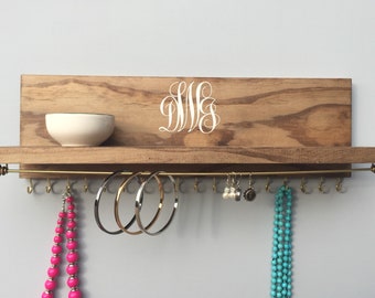 Monogrammed Jewelry Organizer – Personalized Jewelry Display, Bronze Hardware