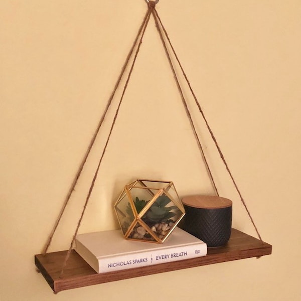 Hanging Shelf Set of 2 - Swing Shelf - Floating Shelf - Wooden Shelf - Suspended Shelf