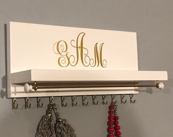 Monogrammed Jewelry Organizer – White & Gold Custom Jewelry Display
