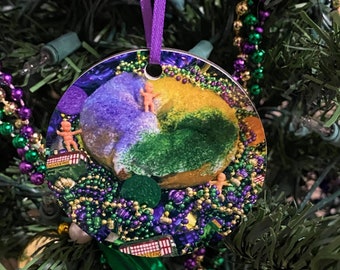 King Cake Ornament, Mardi Gras Ornament, New Orleans Ornament, Christmas Ornament, New Orleans Keepsake,