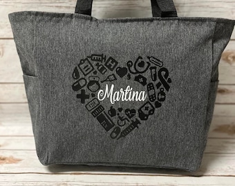 Personalized Nurse Tote Bag: Heart Design, Medical Gift