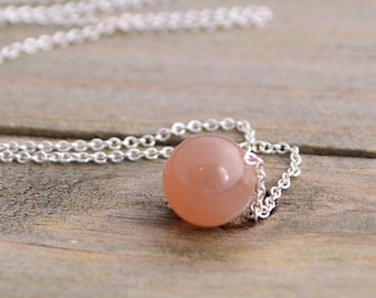 Minimalist Peach Moonstone Necklace, June Birthstone Jewelry Gifts For Her