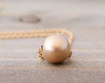 Single Gold Bead Necklace, Minimalist Floating Sphere Necklace, One Year Wedding  Anniversary Gift For Wife