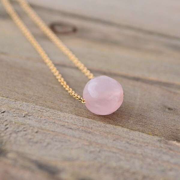 Dainty Rose Quartz Single Bead Necklace, Minimalist Gemstone Jewelry, Pink Pendant Necklace, Gifts For Her