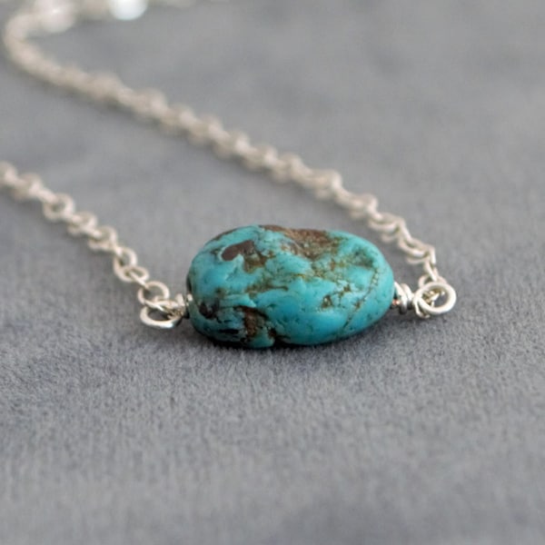 Raw Turquoise Nugget Necklace: December Birthstone Jewelry, Gold-Filled or Sterling Silver