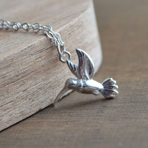 Dainty Hummingbird Necklace, Sterling Silver Flying Bird Necklace, Small Silver Bird Necklace, Layering Necklace, Gift For Her, Mom Gifts