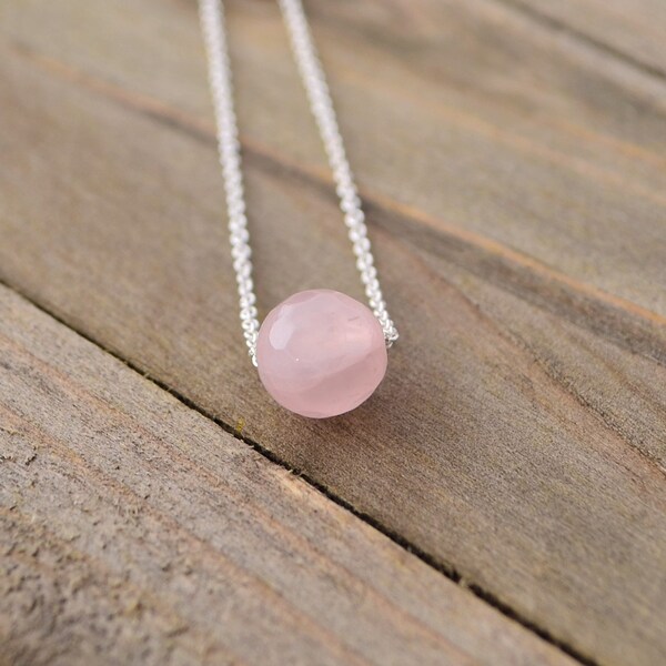 Collier de quartz rose, collier de perles simples minimalistes, bijoux de pierres précieuses, collier pendentif rose