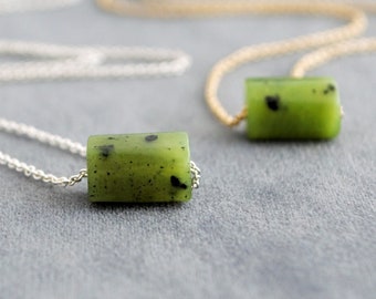 Minimalist Green Jade Necklace, 12th Wedding Anniversary Gift for Wife, Floating Bead Necklace