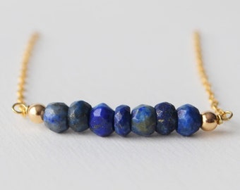 Lapis Lazuli Bar Necklace, September Birthday Gift For Her, 9th Wedding Anniversary Gemstone Jewelry