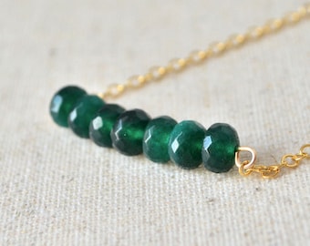 Emerald Green Agate Bar Necklace, Beaded Gemstone Jewelry, Gem Bead Bar Layering Necklace, Mothers Day Gifts, Gifts For Her