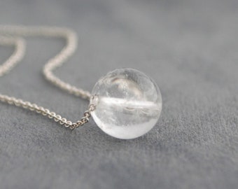 Minimalist Clear Quartz Crystal Necklace, April Birthstone Jewelry, Everyday Layering Choker, Single Sphere Necklace