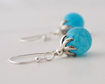 Cracked Blue Agate Earrings, Handmade Gemstone Jewelry