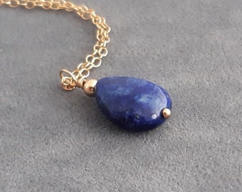 Lapis Lazuli Drop Necklace, 9Th Wedding Anniversary Gift For Wife, September Birthstone Jewelry