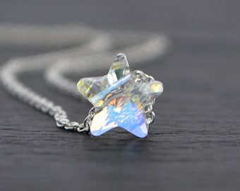 Graduation Gift For Her, Aurora Borealis Swarovski Crystal Star Necklace, Minimalist Celestial Jewelry