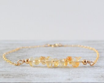 Raw Citrine Bar Bracelet, November Birthstone Jewelry, 13th Wedding Anniversary gift For Wife