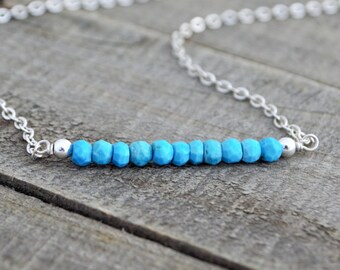 Turquoise Bead Bar Necklace, December Birthstone Jewelry, 11th Wedding Anniversary For Wife, Birthday Gifts For Her, Gift For Mom