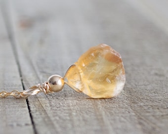 Raw Citrine Teardrop Necklace: November Birthstone Jewelry, Gold-Filled or Sterling Silver