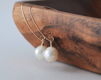 White Freshwater Pearl Threader Earrings, June Birthday Gift For her, Birthstone Jewelry