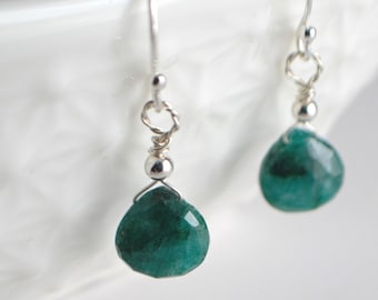 Emerald Drop Earrings, May Birthstone Jewelry, Green Gemstone Earrings, 20Th Wedding Anniversary Gift For Wife