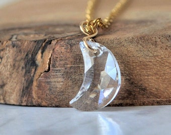 Swarozski Crystal Crescent Moon Necklace, Celestial Jewelry Gifts For Her