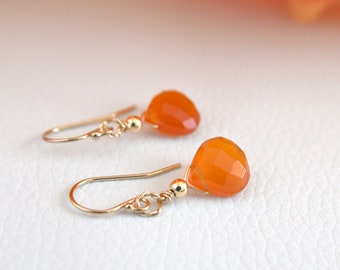 Orange Carnelian Earrings, Crystal Teardrop Earrings, Gift For Her, Bridesmaid Earrings, Autumn Jewelry For Women, Dainty Handmade Jewellery