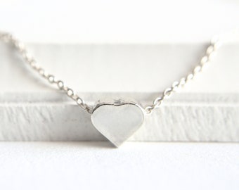 Small Silver Heart Necklace, Minimalist Layering Necklace, Mother's Day Gift, Valentine's Day Gift, Gift For Her