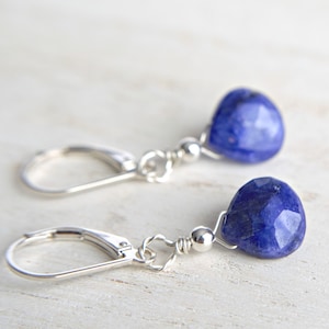 Blue Sapphire Earrings, September Birthstone Jewelry, Gemstone Leverback Earrings, 5Th Wedding Anniversary Gift For Wife
