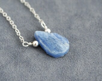 Blue Kyanite Necklace, Raw Crystal Jewelry