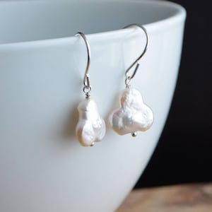 Dainty Clover Pearl Earrings: Sterling Silver June Birthstone