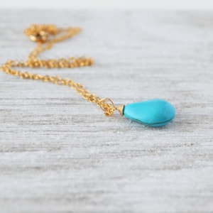 Turquoise Teardrop Pendant Necklace: December Birthstone Jewelry, Gold-Filled or Sterling Silver